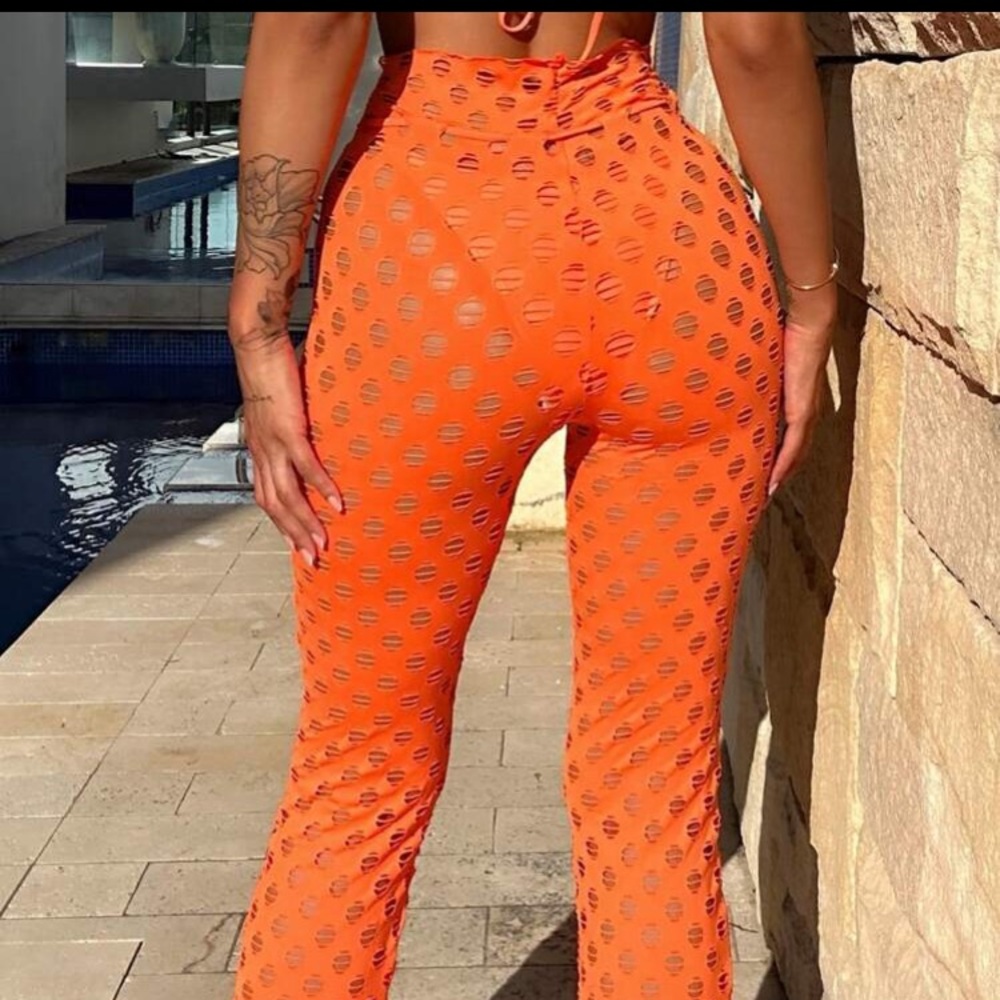 Orange Mesh Women's Pants - Picture 8 of 9